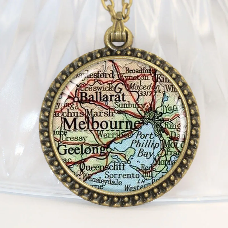 Melbourne Map Pendant Resin Charm Australia Silver Color Necklace Travel Gift Round | Украшения и аксессуары