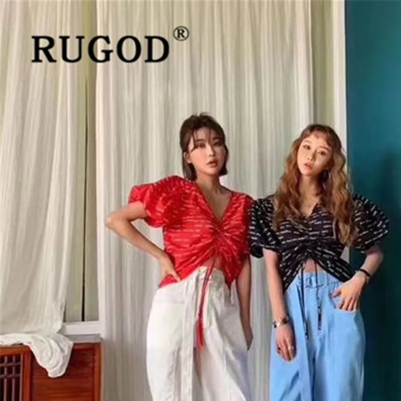 RUGOD Новая мода с пышными рукавами женские топы и блузки высокой талии письмо