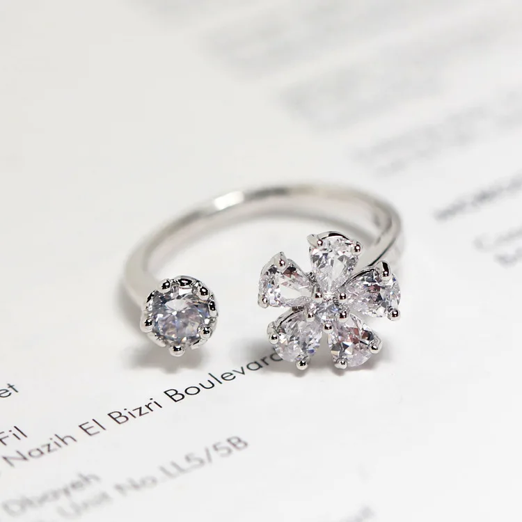 Цветок кубического циркония Открытое кольцо fadeless сплава ювелирные изделия