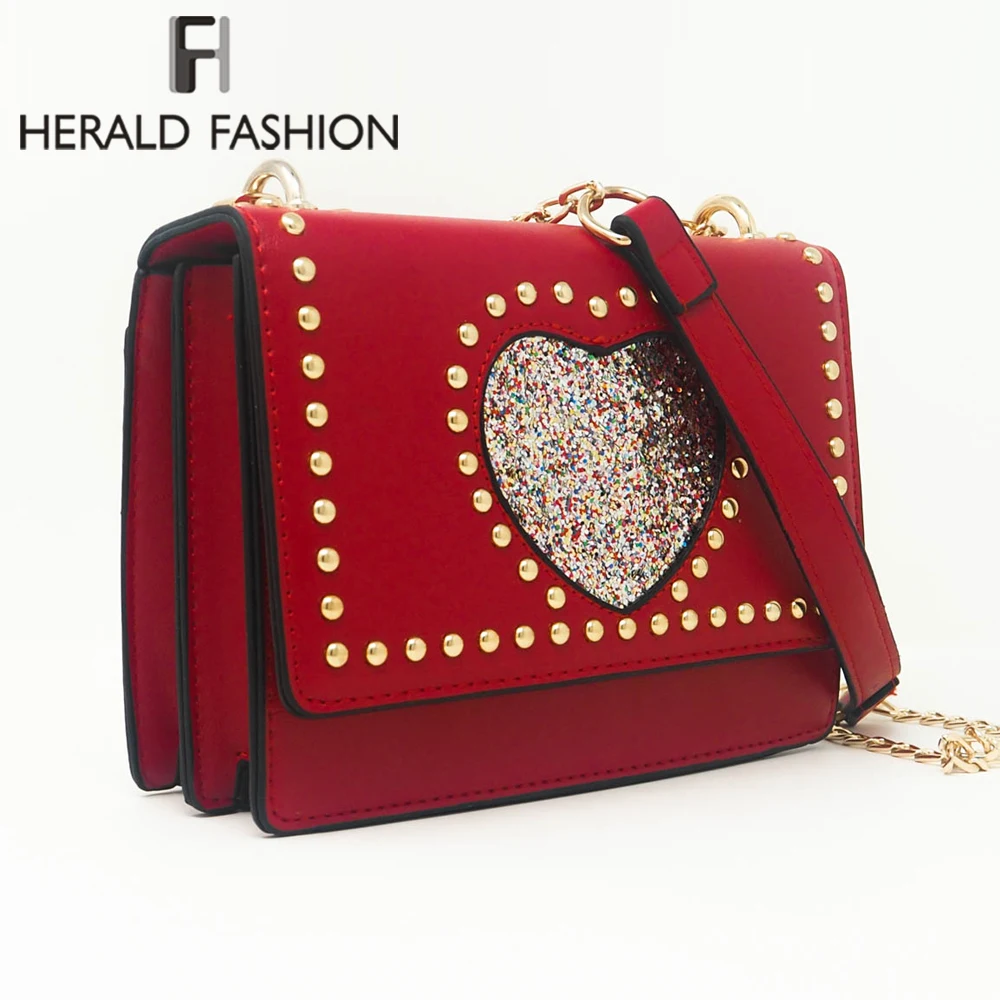 Herald Fashion женские сумки мессенджеры с блестками в форме сердца женская кожаная