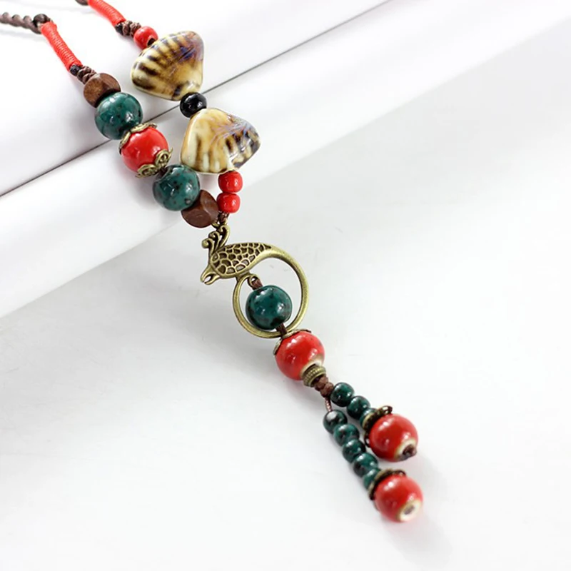 

Fashion Jewelry Vintage Bohemia Ceramic Stone Pendant Necklace Handmade Lucky Phoenix Colorful Necklaces Free Shipping Nc123