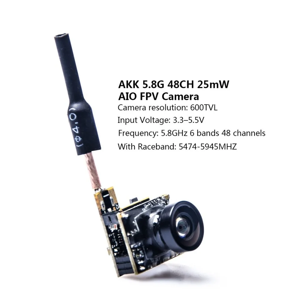 AKK BS2 5,8G 48CH 25mW VTX 600TVL 1/3 Cmos AIO FPV камера с дипольной латунь комбинированная антенна для FPV квадрокоптера дрона