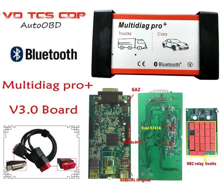 (2 шт.) DHL бесплатно! С bluetooth версии V3.0 зеленая плата Multidiag CDP pro + vd tcs для автомобилей