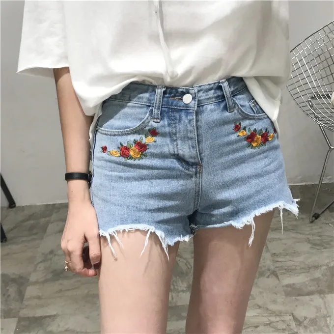 2017 Летние Шорты Женские Цветы Emboridery Короткие Mujer Slim Fit Высокой Талией Сексуальные