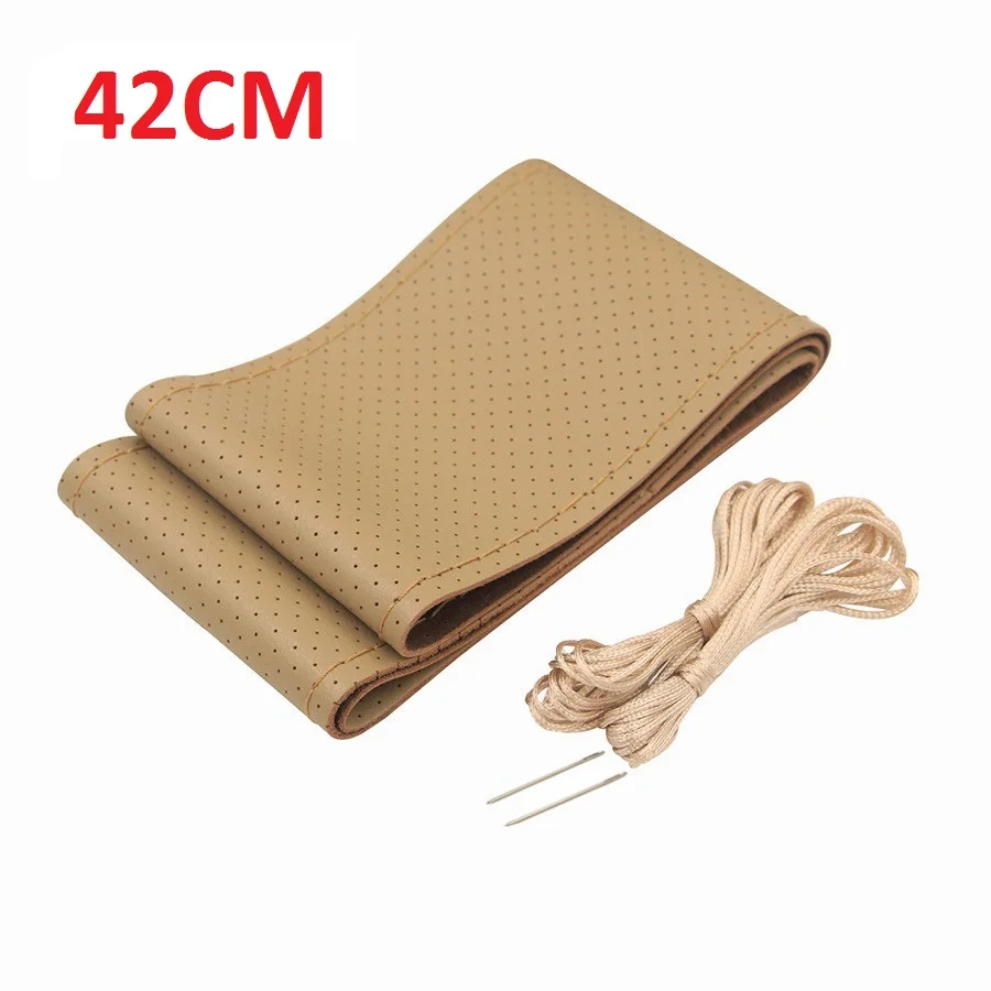BEIGE 42CM Натуральная кожа 42 45 47 50 см Автобус Грузовик тяжелый автомобиль чехол рулевого колеса автомобиля для BENZ IVECO Renault MAN SCANIA VOLVO DAF FIAT - Название цвета: BEIGE 42CM