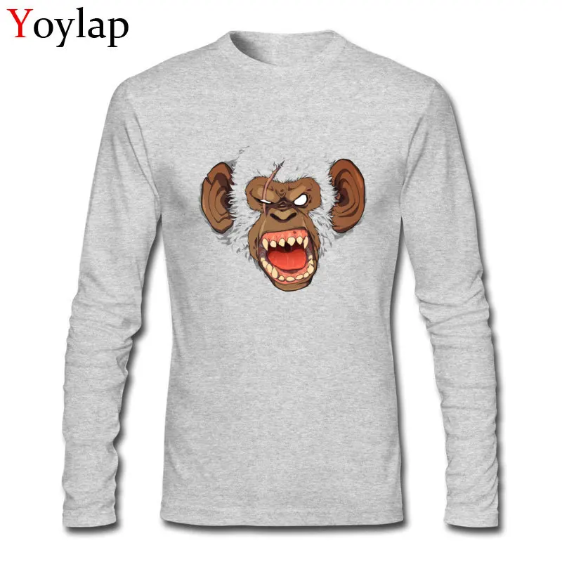 

2017 Crazy Design MONKEY KING Tops & Tees Cartoon Print Men T-shirt Long Sleeve Funny Streetwear Cotton Fabric