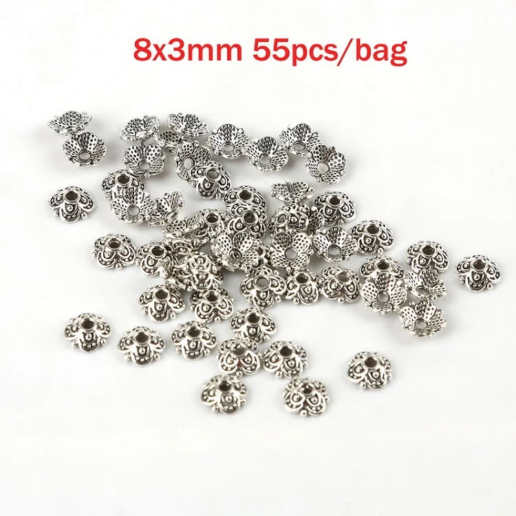 8x3mm 55pcs 35 разные стили тибетского античного серебряного цвета, концевые колпачки для изготовления ювелирных изделий, рукоделие, аксессуары для рукоделия - Цвет: 8x3mm 55pcs