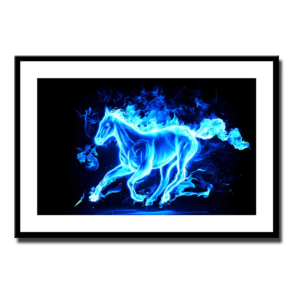 Модная и Популярная синяя огненная лошадка холст принт картина на стену для