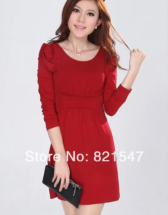 Женское офисное облегающее платье с длинным рукавом и круглым вырезом осень