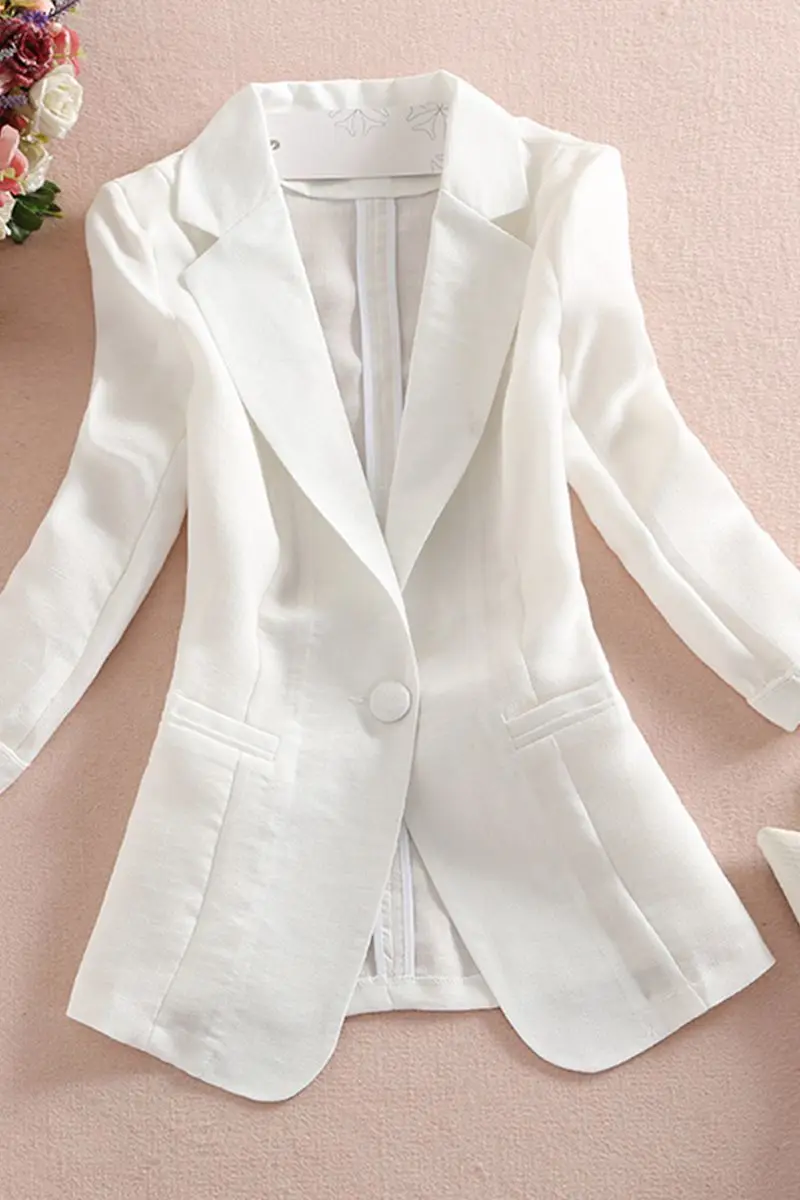 

2019 Spring Summer Slim Fit Women Formal Jackets Office Work Notched Ladies Cotton Linen Blazer Coat Plus Size 3XL