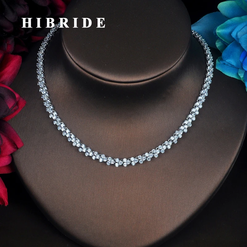 

HIBRIDE Luxury Shinny Cubic Zirconia Necklace setting Hexagram Full CZ Pendant Necklace Sweater Chain Dress Accessories N-378