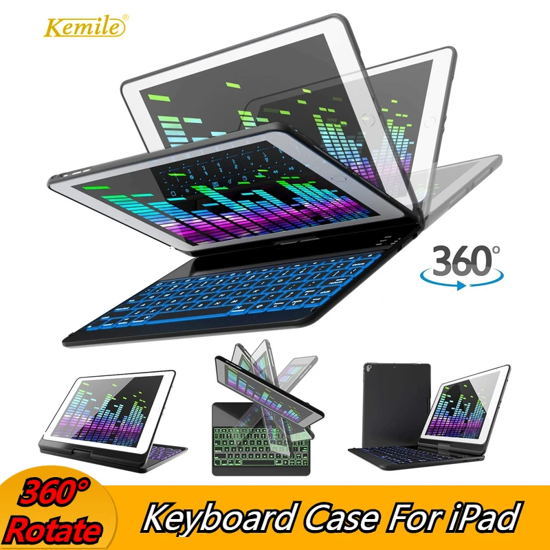 

Case For iPad Pro 11 10.5 9.7 360 Rotatio Wireless Bluetooth Backlit Keyboard funda Cover For iPad 9.7 2018 2017 6th Air 2 Case