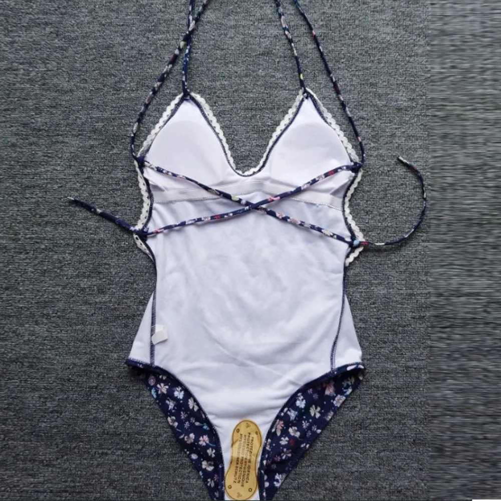 Цельный сексуальный женский купальник-бикини с цветочным принтом глубоким