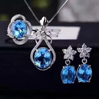 lanzyo 925 sterling silver blue topaz jewelry sets fine jewelry ring necklace pendant earring women bridal tz0911agb