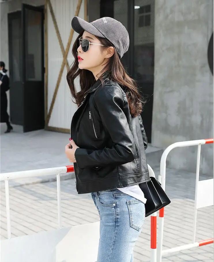 Весенне осенняя Женская куртка из искусственной кожи короткая женская кожаная