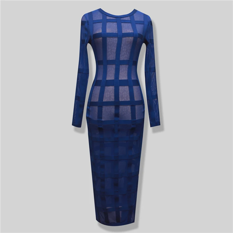 Платье знаменитостей с длинным рукавом Сетчатое Бандажное платье в полоску до