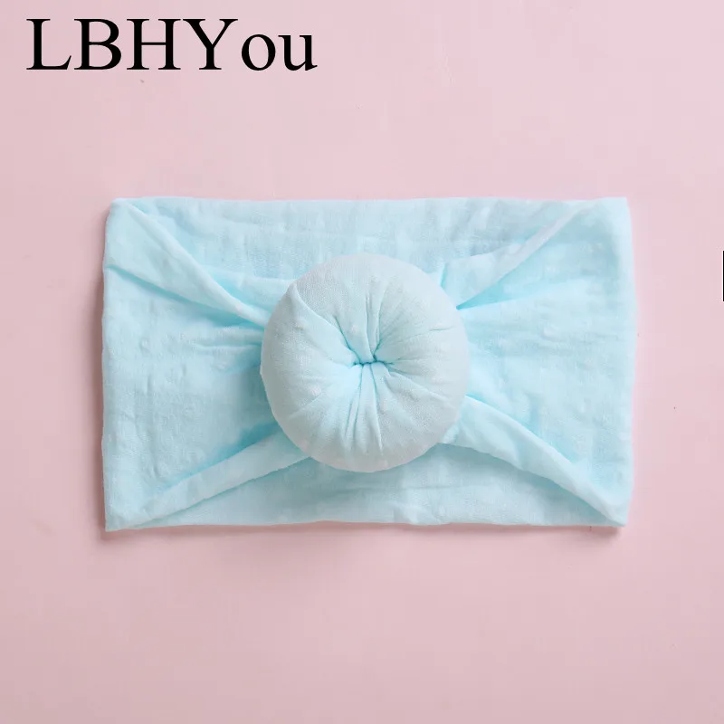 Sky Blue 1pcs Newborn Baby Girls Dount Wide Nylon Headbands,Super Soft Dot Prints Nylon Turban Headwraps,Princess Girls Hair Accessories - Цвет: Sky Blue