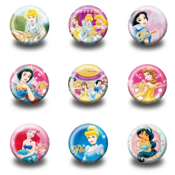 3sets(27PCS) 27-90 шт. пластиковая круглая брошь в виде принцессы из мультфильма, значки на кнопках, Значки для детской одежды, рюкзаки, шляпы, Декор - Окраска металла: 3sets(27PCS)