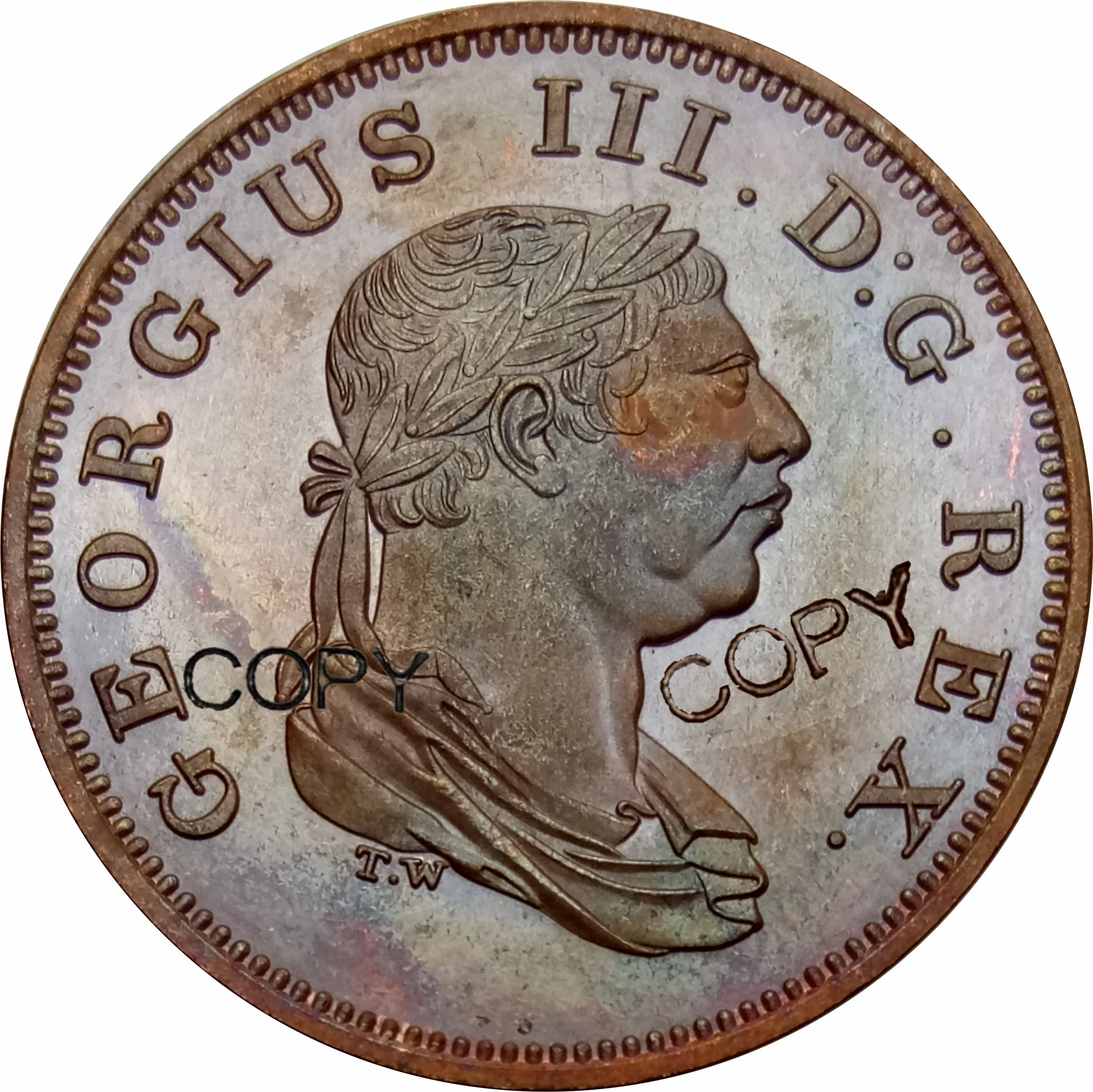 Английская колония Demerara Essequibo 1/2 Stiver Джордж III 1813 красная медная копия