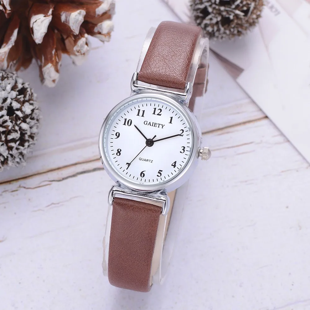 Веселые женские наручные часы модный кожаный ремешок аналоговые кварцевые