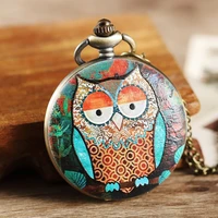 vintage full hunter mens womens pocket watch colorful owl case big dial quartz watch with pendent necklace new designer watch