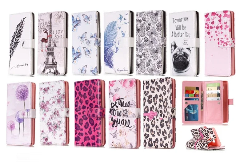 9 слотов для карт Роскошный чехол из искусственной кожи корпуса телефона