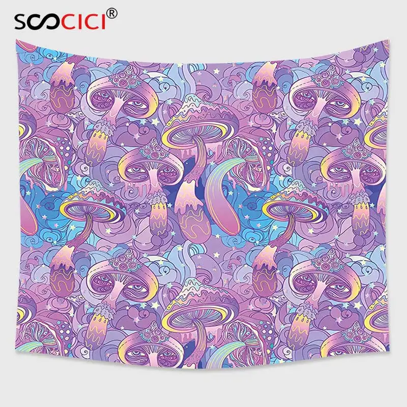 

Гобелен Cutom, гобелен на стену, волшебный гриб, фантастический состав, Триппи-фигурки, крутящиеся глаза, мечтательный, фиолетовый светильник-голубой