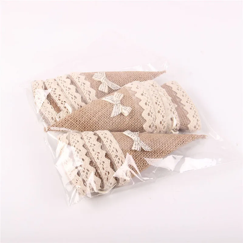 10 шт./лот, мешковина, джут, Hessian Pew, конус, держатель для цветов, Рождество, деревенский стиль, свадебные украшения в винтажном стиле