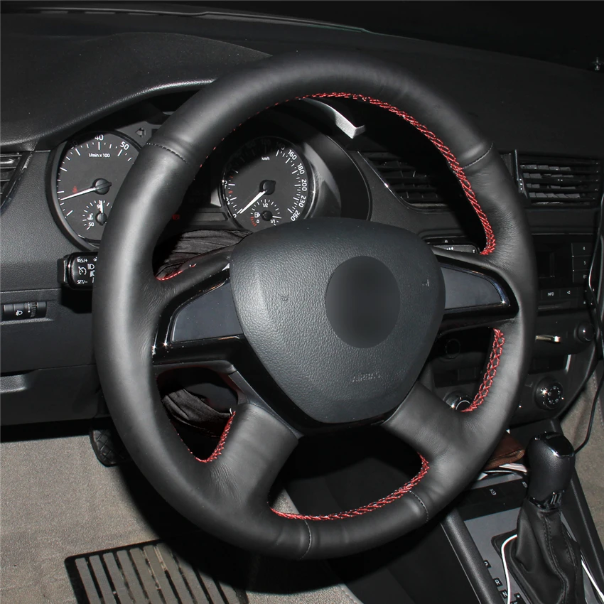 Черный чехол рулевого колеса автомобиля из искусственной кожи для Skoda Citigo 2013 Fabia 2013 Superb 2013- Roomster 2013- Octavia