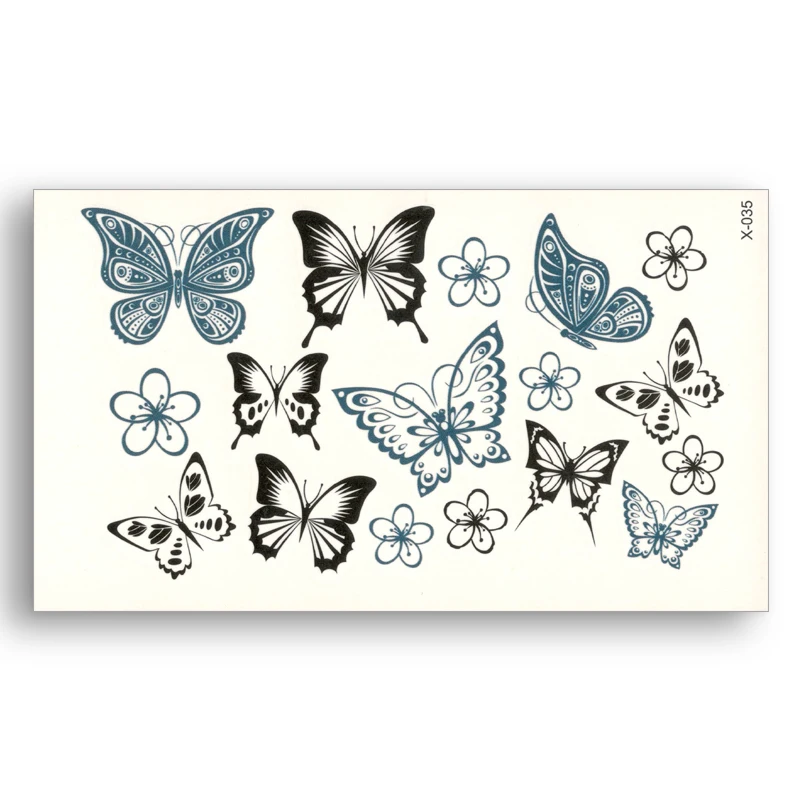 

Fake temporary tattoo Water transfer Blue black Flower butterfly Sticker Men Women Beauty Sexy Body Art Live of Song X035