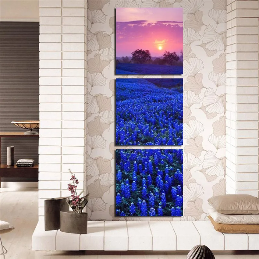 

Purple Flowers Field Wall Picture With Framed Canvas Printings For Living Room Modern Canvas Arts Paintings Directly Handed