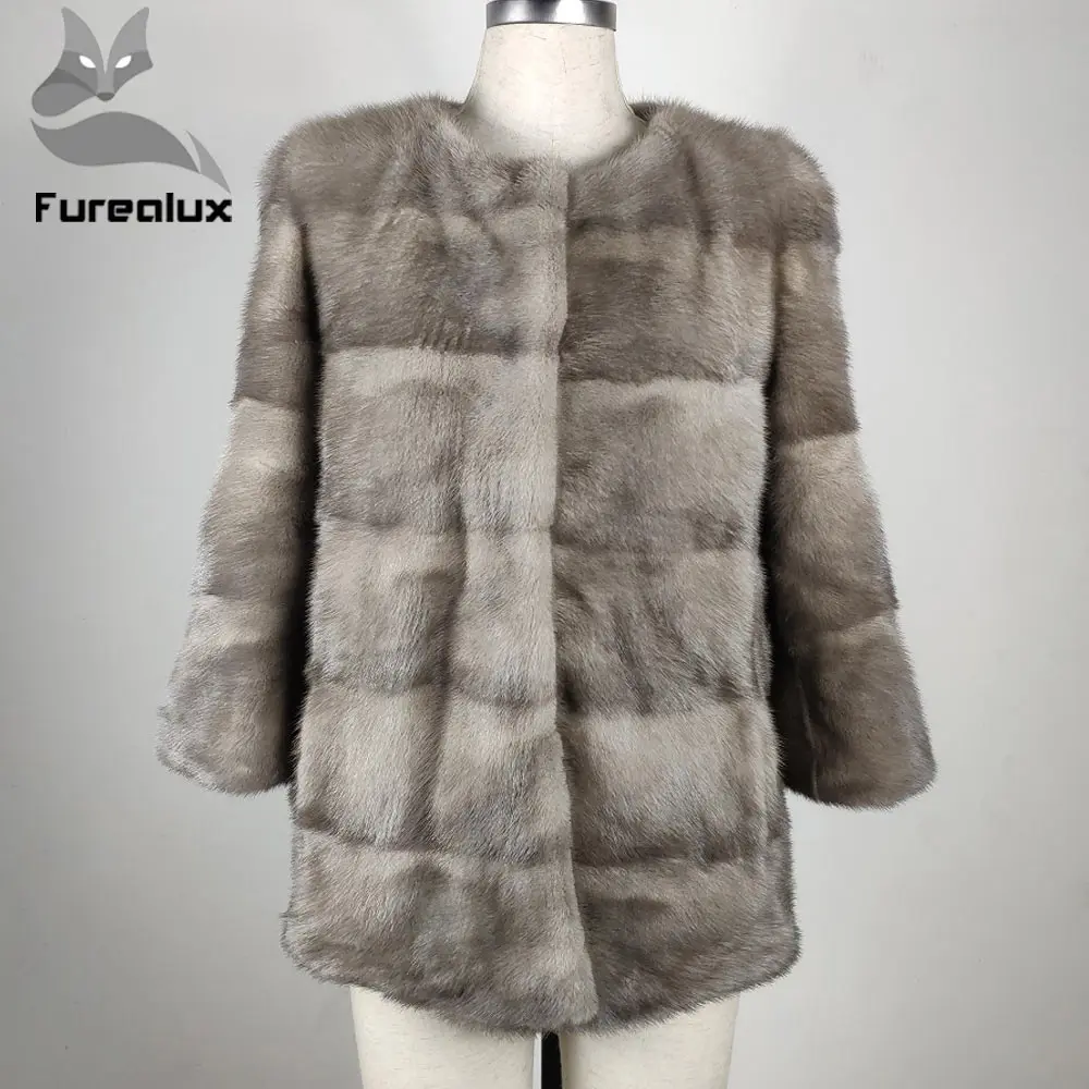 Новая шуба Furealux из натурального меха норки для женщин теплая Модная цельного с