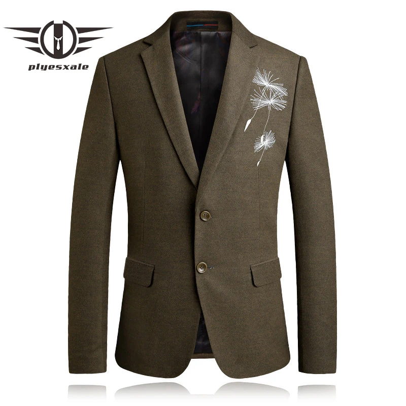 Plyesxale блейзер для мужчин Весна Slim Fit мужской s вышитый Блейзер Одуванчик узор Бизнес Формальные модные блейзеры куртка Q94