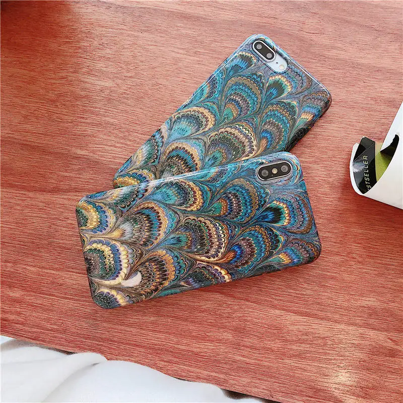 Peacock Feather Glossy Tpu Soft Shell For Iphone 66s 78 78plus x/Xs Xr Xsmax Vintage Fashion Drop Protection Sleeve |