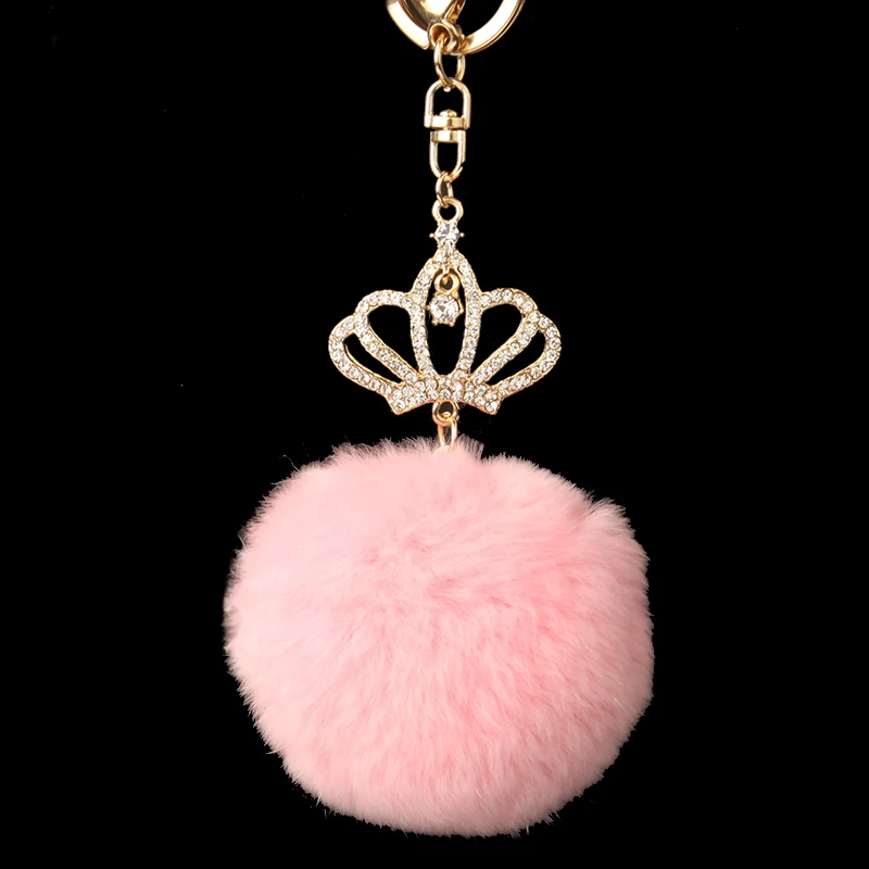 8 СМ Натурального Меха Кролика Помпоном Брелок брелок Моды Кристалл Корона