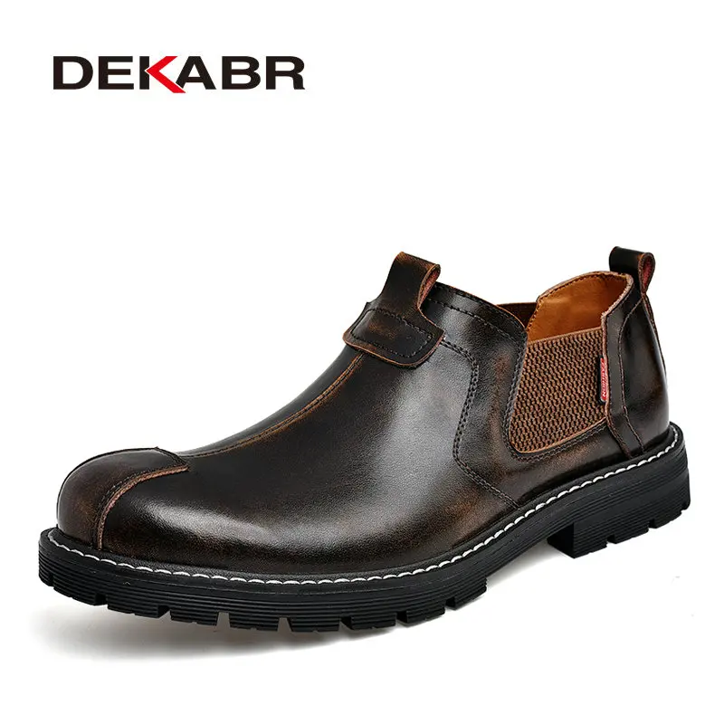 Brown DEKABR/ брендовая мужская повседневная обувь; Мужские дышащие слипоны из спилка на плоской подошве; Рабочая обувь для мужчин; обувь с высоким берцем ручной работы - Цвет: Brown