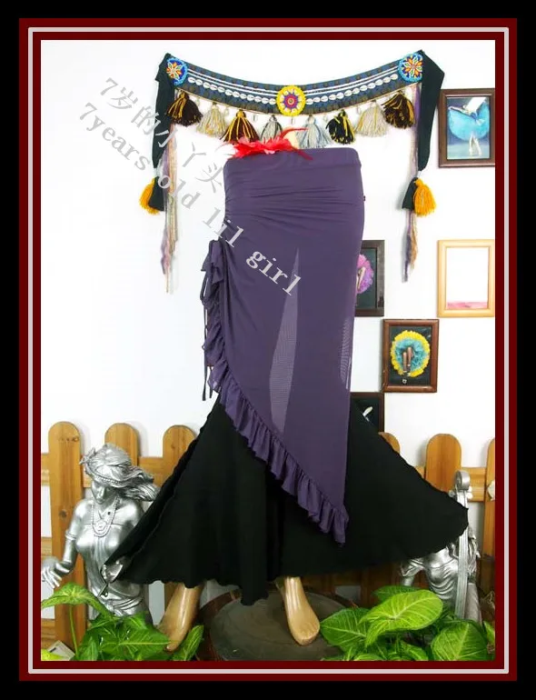 

belly dance skirt adult Transparent thin gothic Tribal Belly Dance over skirt with ruffle BQ169-170