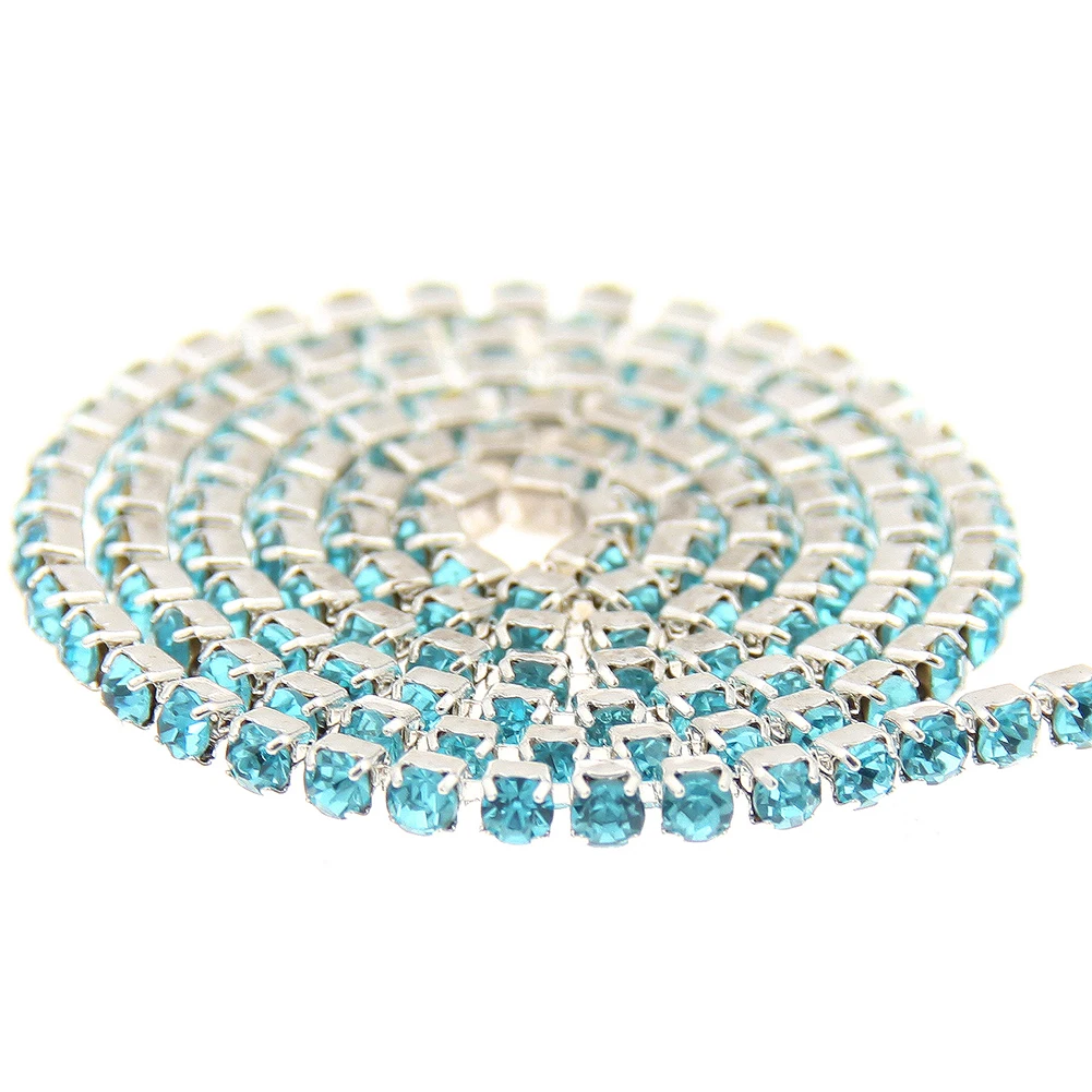 Шьют на не горячей фиксации страз стекло Аквамарин Стразы Серебряная основа