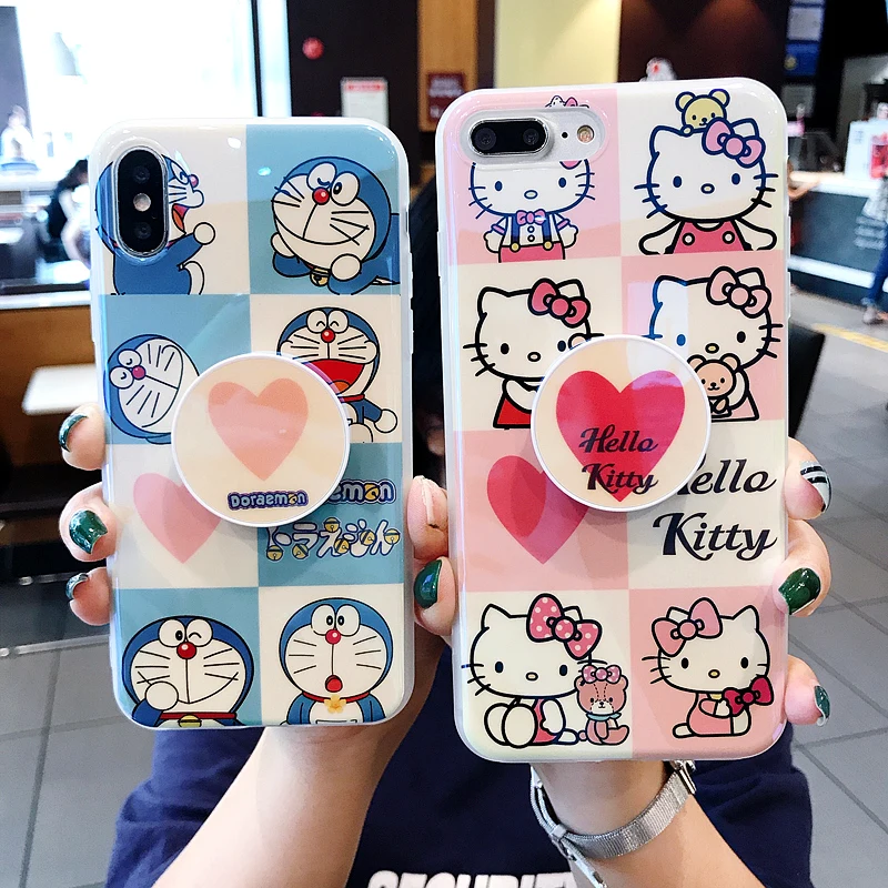 Soft Silicon Protective Phone Case Japan blue cat Cute Cartoon 3D Kitty Cat For iPhone X 8 7 7Plus 6 6S Plus with holder |