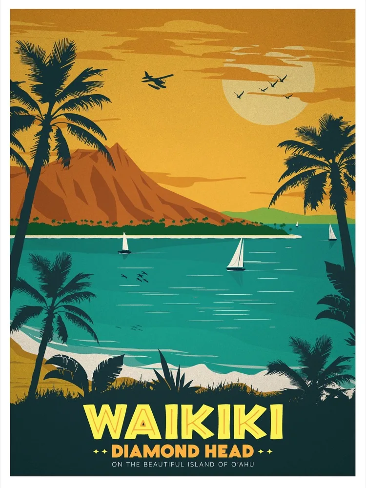 Винтажные Гавайские путешествия Туризм Tiki Lounge Beach Airline ретро постер Холст Картина