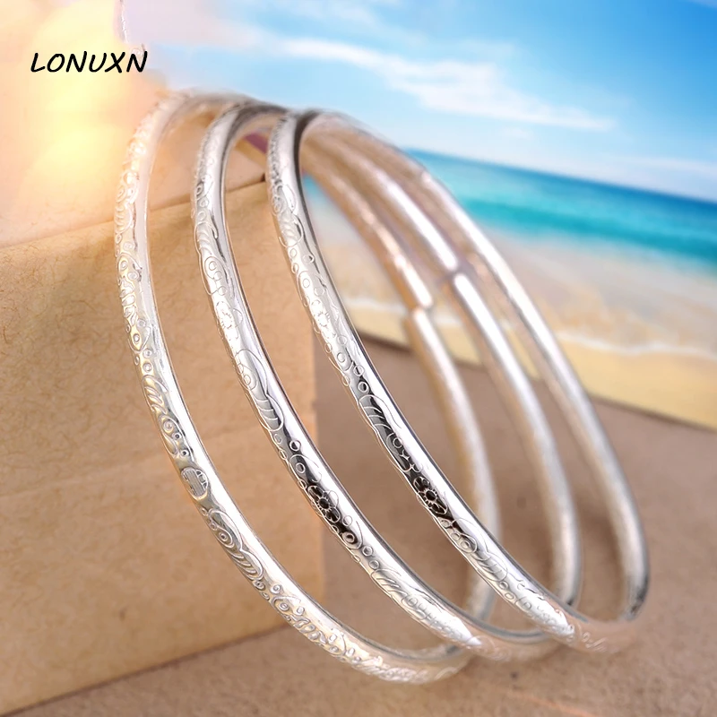 

2 pieces 36g genuine 999 Sterling Silver open Bracelet bangles female Top Quality Scrub stars Pattern lovers best gift with box