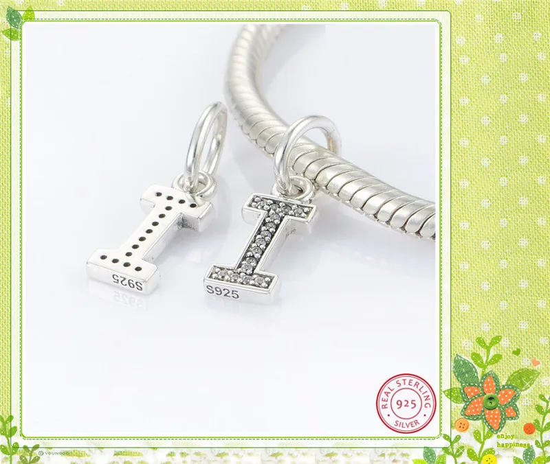 925 пробы серебро мотаться письмо 'I' Ясно CZ DIY Fit PANDORA Подвески для женщин ювелирных изделий высокое качество низкая цена LW350I