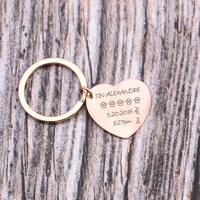 Шикарный сердце рождения статы цепи Дата имя часы вес настраиваемый брелок новый