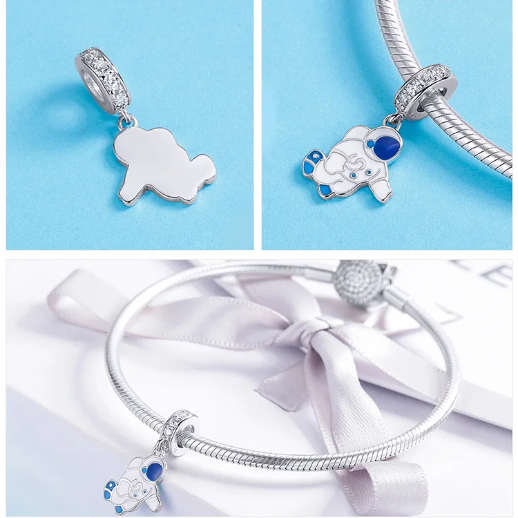 Geoki 925 пробы, серебряный, синий, земля, астронавт, самолет, талисманы, подходят к оригиналу Pandora, браслет, якорь, перо, Русалка, Бабочка, бусины
