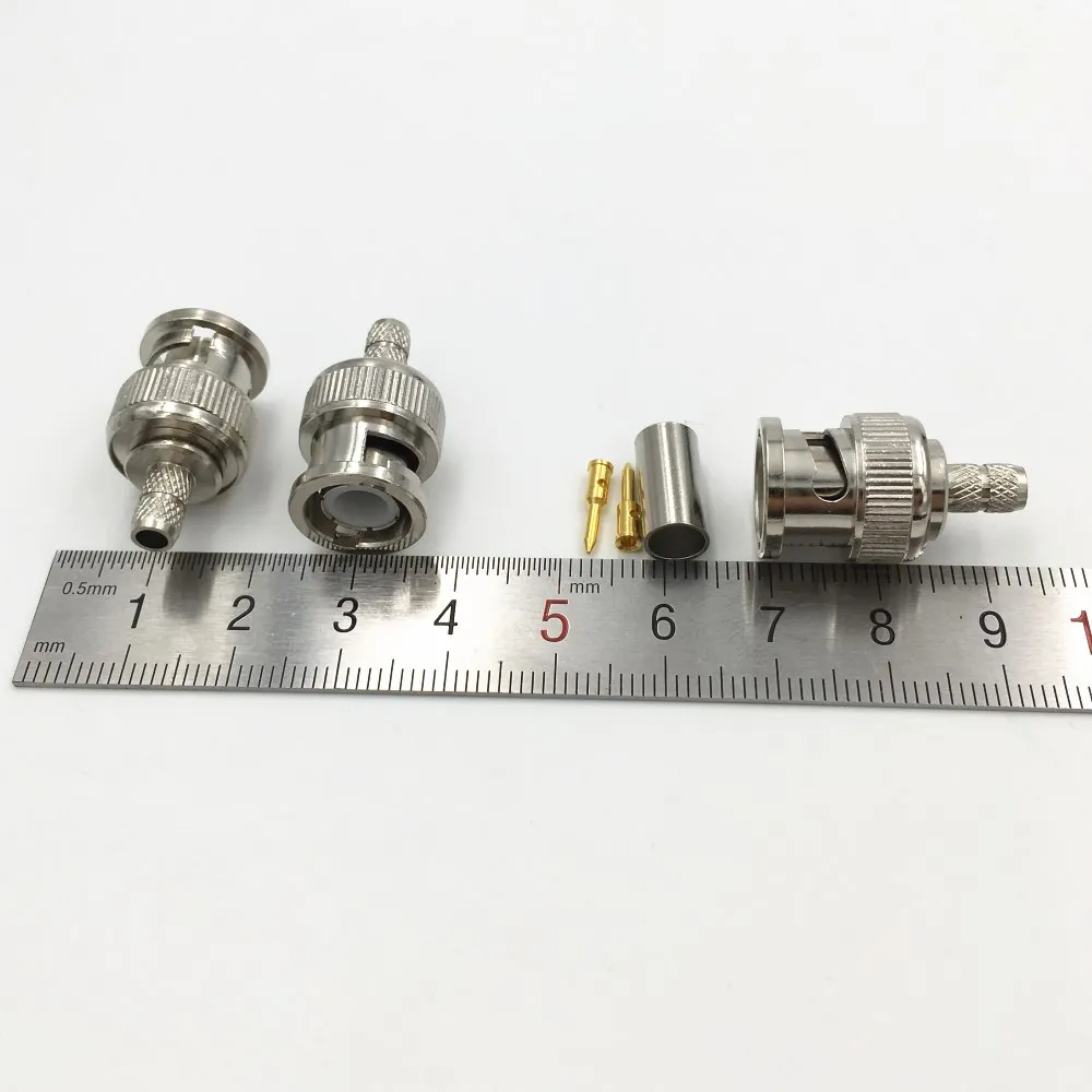 ESCAM 10 шт Латунь 3 в 1 BNC Male Q9 Crimp RG58 RG142 RG400 LMR195 RF коаксиальный кабель прямой разъем для
