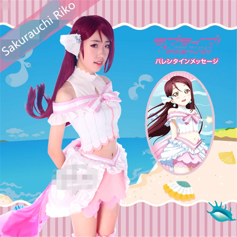 Женский костюм для косплея Love Live Sunshine Aqours Sakurauchi Riko Koibininaritai, костюм розового цвета с юбкой, Индивидуальный размер