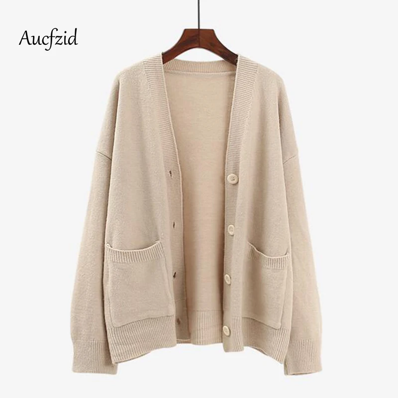Aucfzid Autumn Cardigan Sweater Women Slim Casual Knitted Winter Pocket Long Sleeve Oversize Coat A234 |
