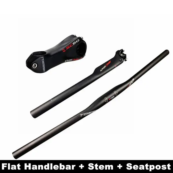 Flat Handlebar Set TOSEEK углеродное волокно для горного велосипеда, наборы велосипедных рулей+ подседельный штырь+ Стволовые велосипедные MTB части, матовый черный - Цвет: Flat Handlebar Set