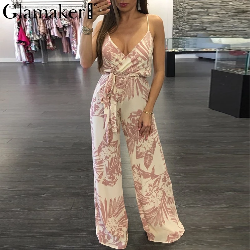 Женский полосатый комбинезон Glamaker летний длинный с глубоким v образным вырезом