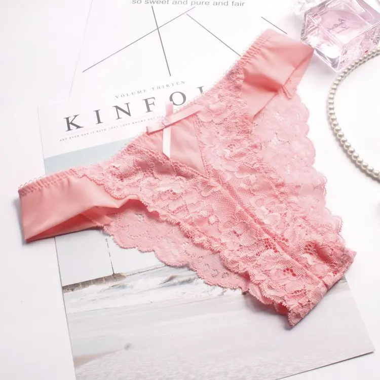 pink SP& CITY, милое нижнее белье для милых девушек, мягкие дышащие кружевные прозрачные трусики, сексуальные женские трусики с бантиком, хлопковые трусы - Цвет: pink